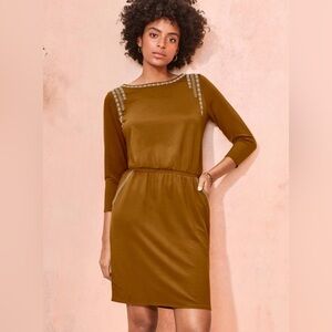 Garnet Hill Women's Brown Embroidered Pocket Detail Knit Dress Size S #49210